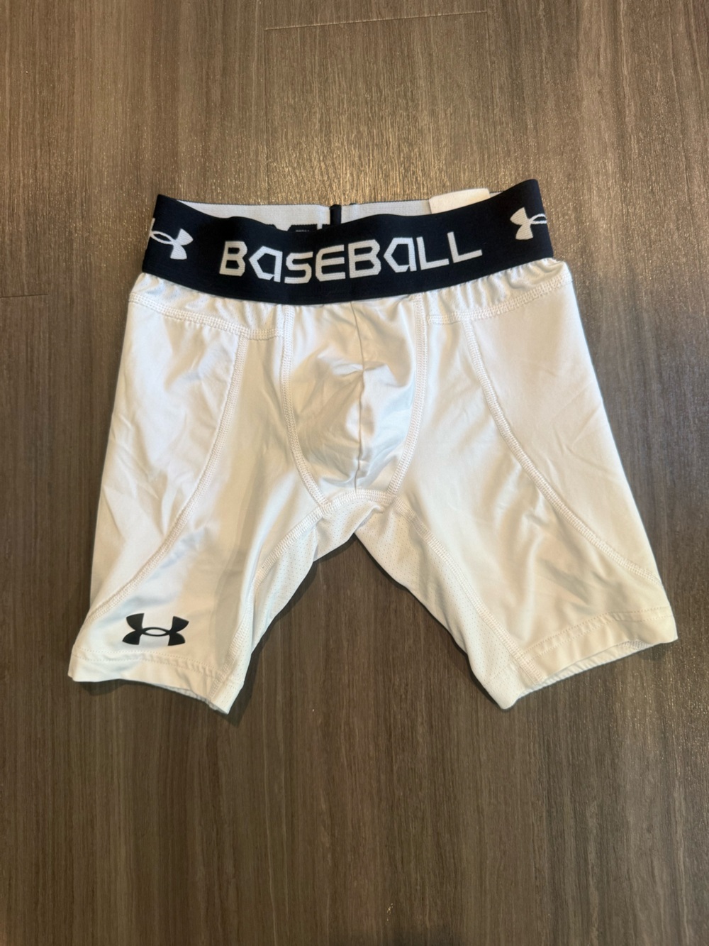 Under Armour Boys White Sliding Baseball Shorts with Black Waistband